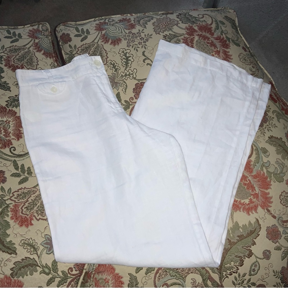 Max Studio White Wide Leg 100% Linen Pants 10